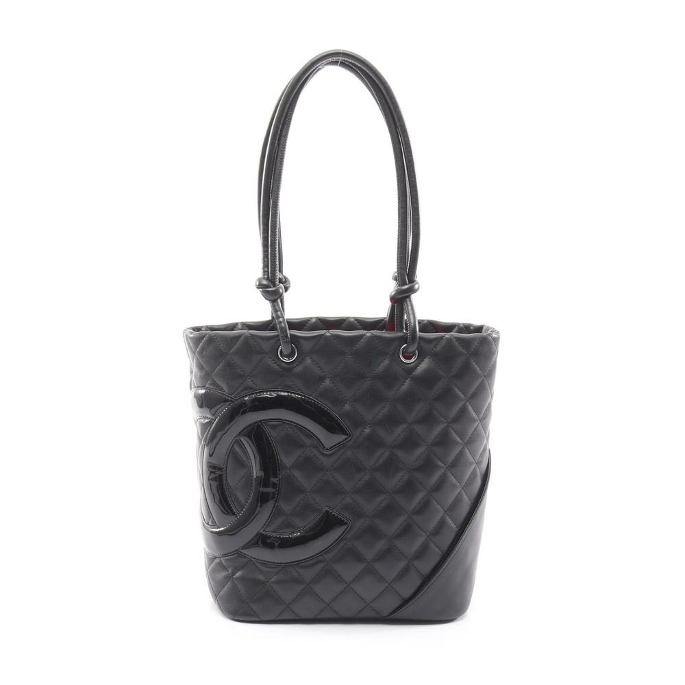Chanel Cambon Tote Bag Leather Patent Vernis Black